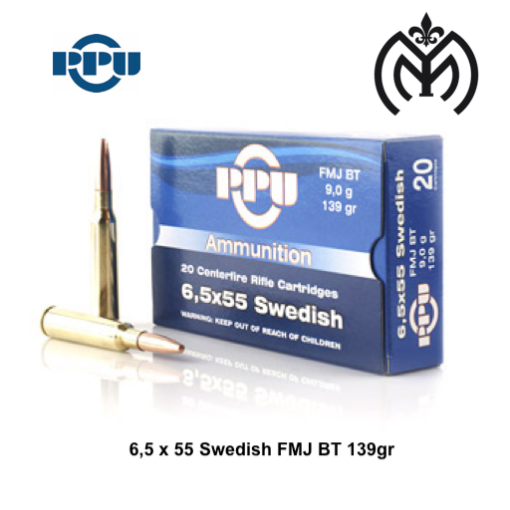 PPU® 6,5 x 55 Swedish FMJ BT 139gr